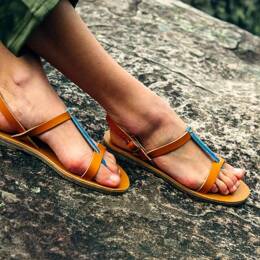 SANDALES 933 coton bio cuir camel délavé clair Femme