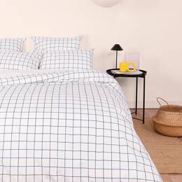 Parure en percale de coton biologique Le Carreau Bleu Paon