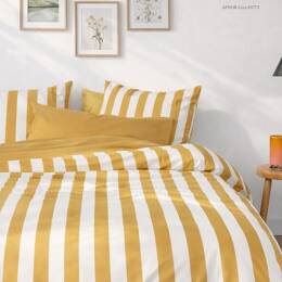Parure en percale de coton biologique La Large Rayure Jaune Ocre