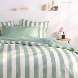 Parure en percale de coton biologique La Large Rayure Vert Sauge