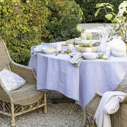 Nappe Origine France Garantie Chambray en lin Lilas 190x190 cm