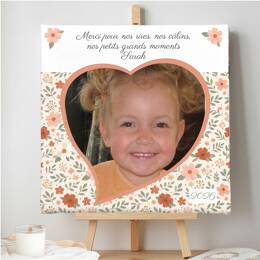 Toile photo Fête des Mères – Cœur fleuri personnalisable avec texte libre