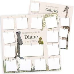 Pêle-mêle photos de la 1ère année de bébé sur le thème jungle