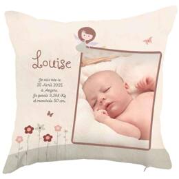 Coussin photo naissance personnalisé du monde des fées