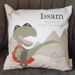Coussin prénom dinosaure T-Rex super héros