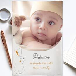 Protège carnet de santé bébé personnalisé – Thème Lapin & Étoiles – Fabrication française