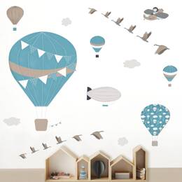 Stickers montgolfières et avion – Décoration murale chambre bébé