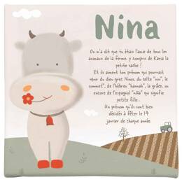 Cadre personnalisé au prénom - Thème ferme et vache à la fleur