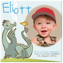 Toile thème dragon avec photo et prénom de votre enfant