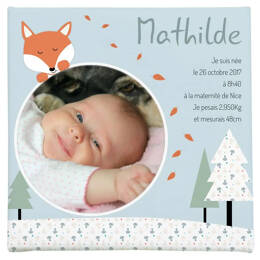 Toile photo naissance sur le thème du renard au fond des bois