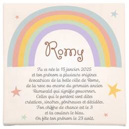 Toile autour du prénom sous l'arc en ciel