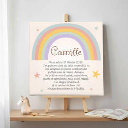 Toile autour du prénom sous l'arc en ciel