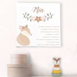 🦌 Toile prénom personnalisée – Biche endormie et décor floral