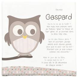 Toile autour du prénom avec le hibou de la forêt