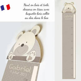 Toise artisanale avec ourson en relief pour nourrisson