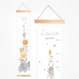 Toise tissu prénom bébés animaux les uns sur les autres