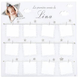 Cadre photo première année personnalisé – Thème Nuages & Étoiles