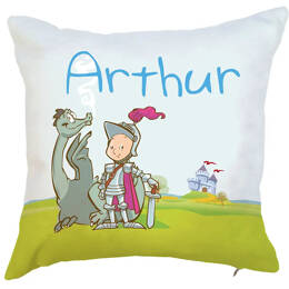 Coussin prénom du chevalier sur sa monture et avec son dragon