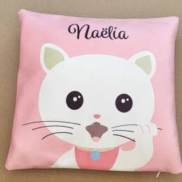 Coussin école personnalisé et son petit chat kawaii