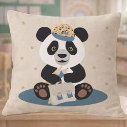 Coussin personnalisé du petit panda allant à l'école
