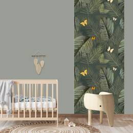 Lé de papier peint jungle tropicale – Feuillages et papillons