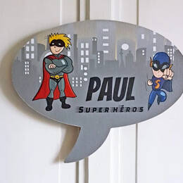 Plaque prénom personnalisée Thème Super‑héros – Cadeau original enfant