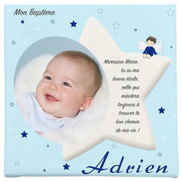 Toile photo baptême bleu ciel étoilée