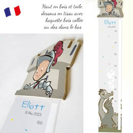 Toise murale chevalier et dragon personnalisée – Bois et tissu