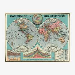 Affiche «Mappemonde en 2 hémisphères» - 80 x 60 cm