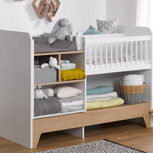 Lit bébé évolutif combiné Calisson Blanc & Chêne