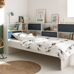 Lit avec rangements 90x190 Blanc & Bleu nuit Opus