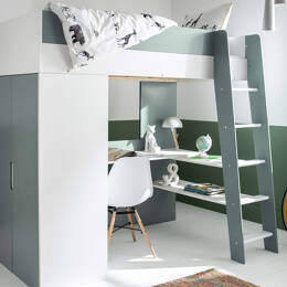 Lit mezzanine + armoire & bureau Opus Blanc & Mousse