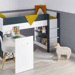 Lit mi-hauteur avec bureau & commode Opus Blanc & Bleu Nuit