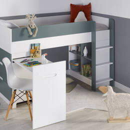 Lit mi-hauteur bureau & commode Opus Blanc & Vert mousse