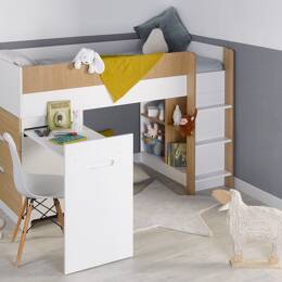 Lit mi-hauteur bureau & commode Opus Blanc & bois