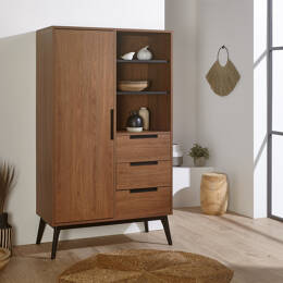 Armoire 1 porte 3 tiroirs Noyer Vintage Octave