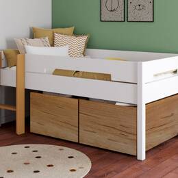 Lit mi-hauteur avec rangements 90x190 Blanc & Bois Milo