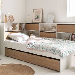 Lit gigogne avec rangements Blanc & Bois Opus + 2 Matelas
