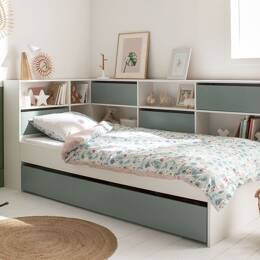 Lit gigogne avec rangements Blanc & Vert Mousse Opus + 2 Matelas
