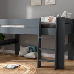 Lit mi-hauteur London Anthracite 90x190 + Matelas