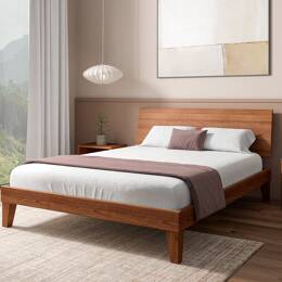 Lit avec tête de lit pleine en bois massif 140x190 Baden Noyer