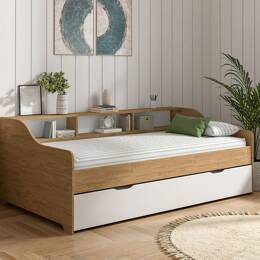 Lit gigogne avec rangement 90x200 Chêne & Blanc Achille