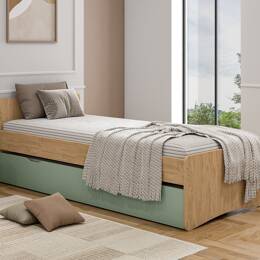 Lit gigogne 90x200 Chêne & Vert Lena