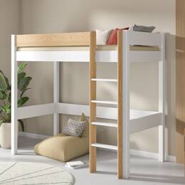 Lit mezzanine 90x190 Blanc et Pin massif Landes