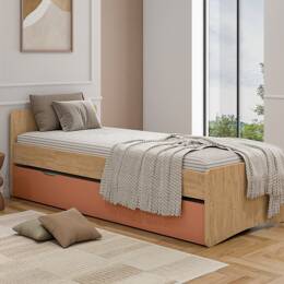 Lit gigogne 90x200 Chêne & Terracotta Lena