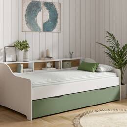 Lit gigogne avec rangement 90x200 Blanc & Vert Achille