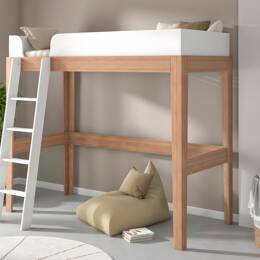 Lit mezzanine 90x200 Blanc & Hêtre massif Harmonie