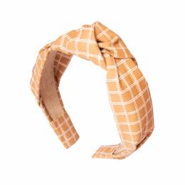 Serre-tête noeud noué à carreaux cassonade
