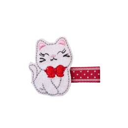 Barrette chat noeud rouge