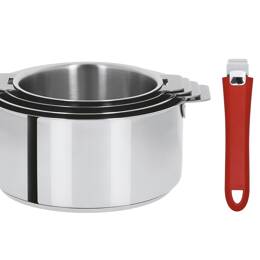 Set de 4 casseroles inox Mutine + 2 poignées amovibles colorées